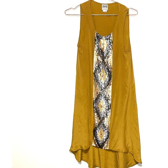 Haute Hippie High-Low Embellished Sequin 100% Silk Moss Colored Dress Size M - Picture 2 of 9